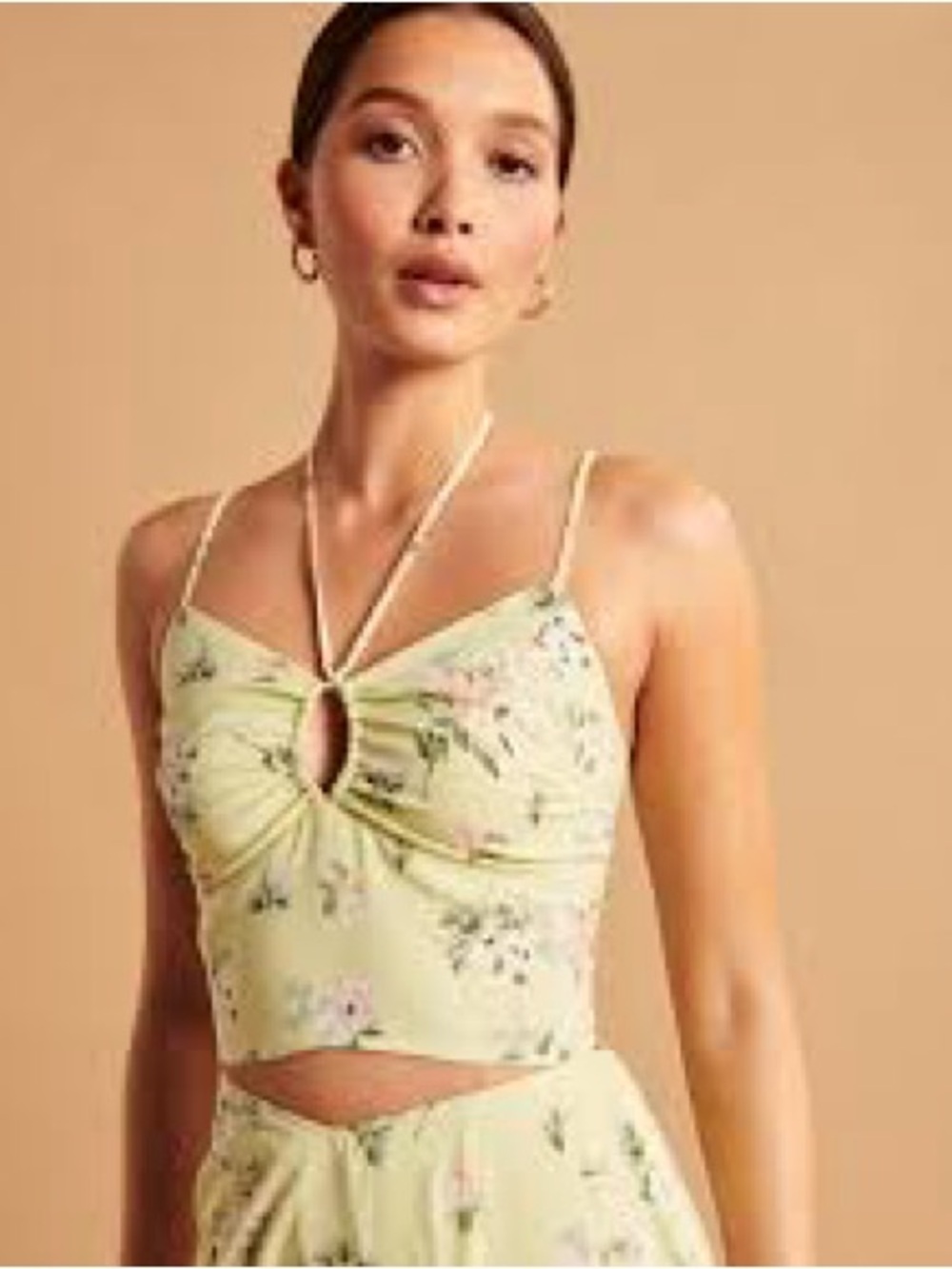 Abercrombie & Fitch Light Green Floral Strappy Keyhole Top